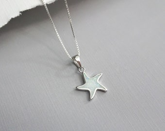 Sterling Silver Starfish Necklace, Lab Created Opal Starfish Necklace, Gift for Daughter, Beach Necklace, Gift for Her, Beach Wedding