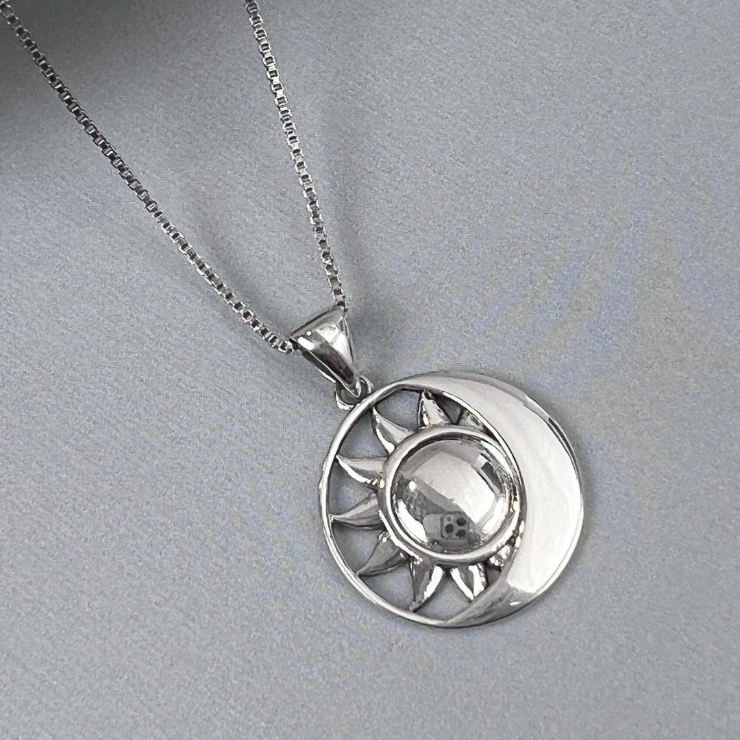 Sterling Silver Sun and Moon Pendant Necklace, Christmas Gift Necklace ...