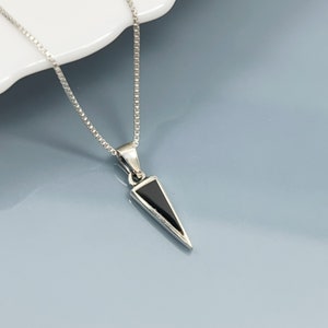 Tiny and Dainty Sterling Silver Black Onyx Triangular Drop Necklace, Black Onyx Necklace, Layering Necklace, Choker Necklace