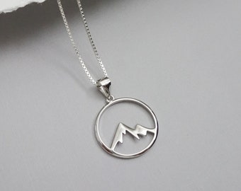 Sterling Silver Mountain Necklace, Travel Necklace, Retirement Gift Necklace, Gift for Coworker, Outdoors Necklace