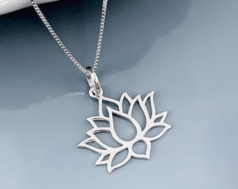 Sterling Silver Lotus Flower Necklace, Zen Necklace, Lotus Necklace, Lotus Necklace Silver, Gift for Her