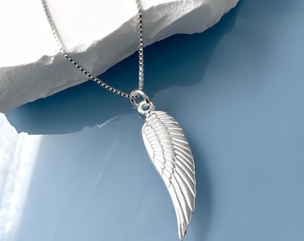 Sterling Silver Angel Wing Necklace, Guardian Angel Pendant Jewelry for Women, Sympathy Gift, Memorial Necklace, Everyday Necklace