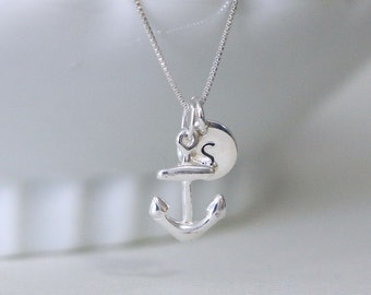 Personalized Sterling Silver Anchor Necklace, Beach Jewelry, Beach Necklace, Nautical Necklace, Marine Necklace, Anchor Necklace