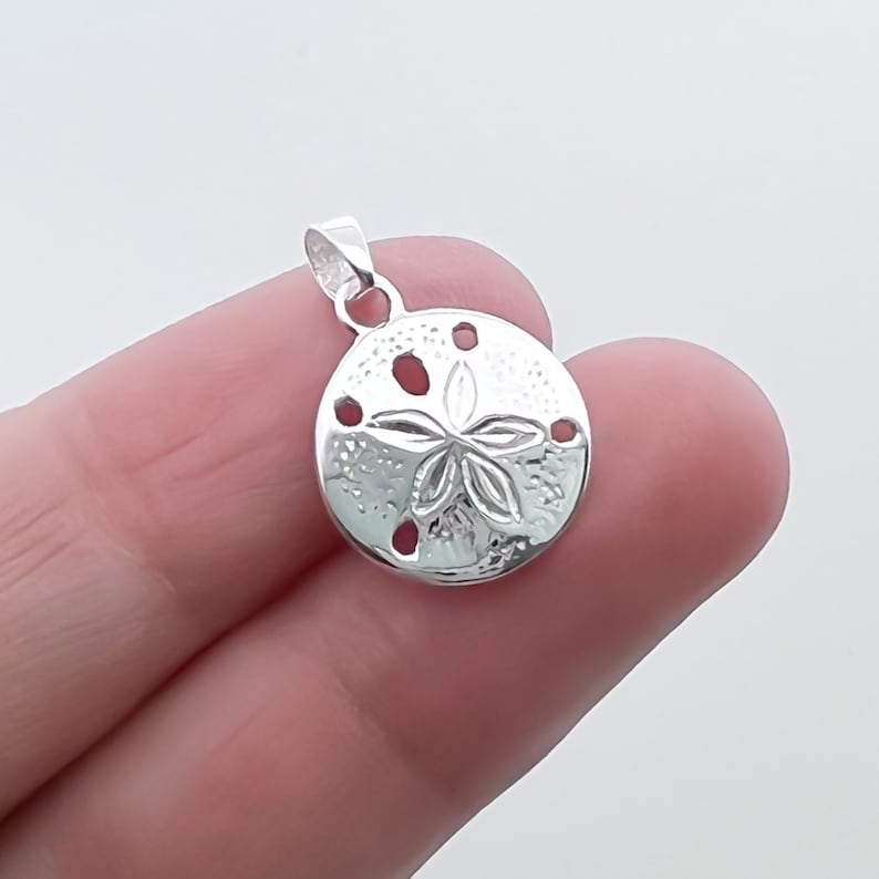 Tiny Sterling Silver Sand Dollar Necklace, Sanddollar Pendant Necklace, Sand Dollar Pendant, Lucky Charm Necklace, Best Friend Gift Necklace image 6