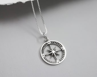 Sterling Silver Compass Necklace, Best Friend Gift, Graduation Gift, Going Away Gift Necklace, Retirement Gift Necklace