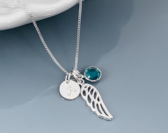 Personalized Sterling Silver Wing Necklace, Sympathy Necklace, Remembrance Necklace