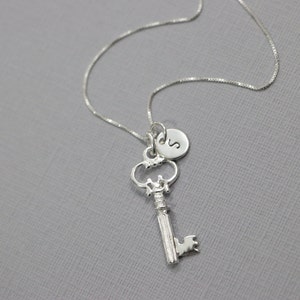 Personalized Sterling Silver Key Necklace, Custom Initial Key Necklace, Sterling Silver Necklace, Key Necklace, Girlfriend Gift,Gift for Her