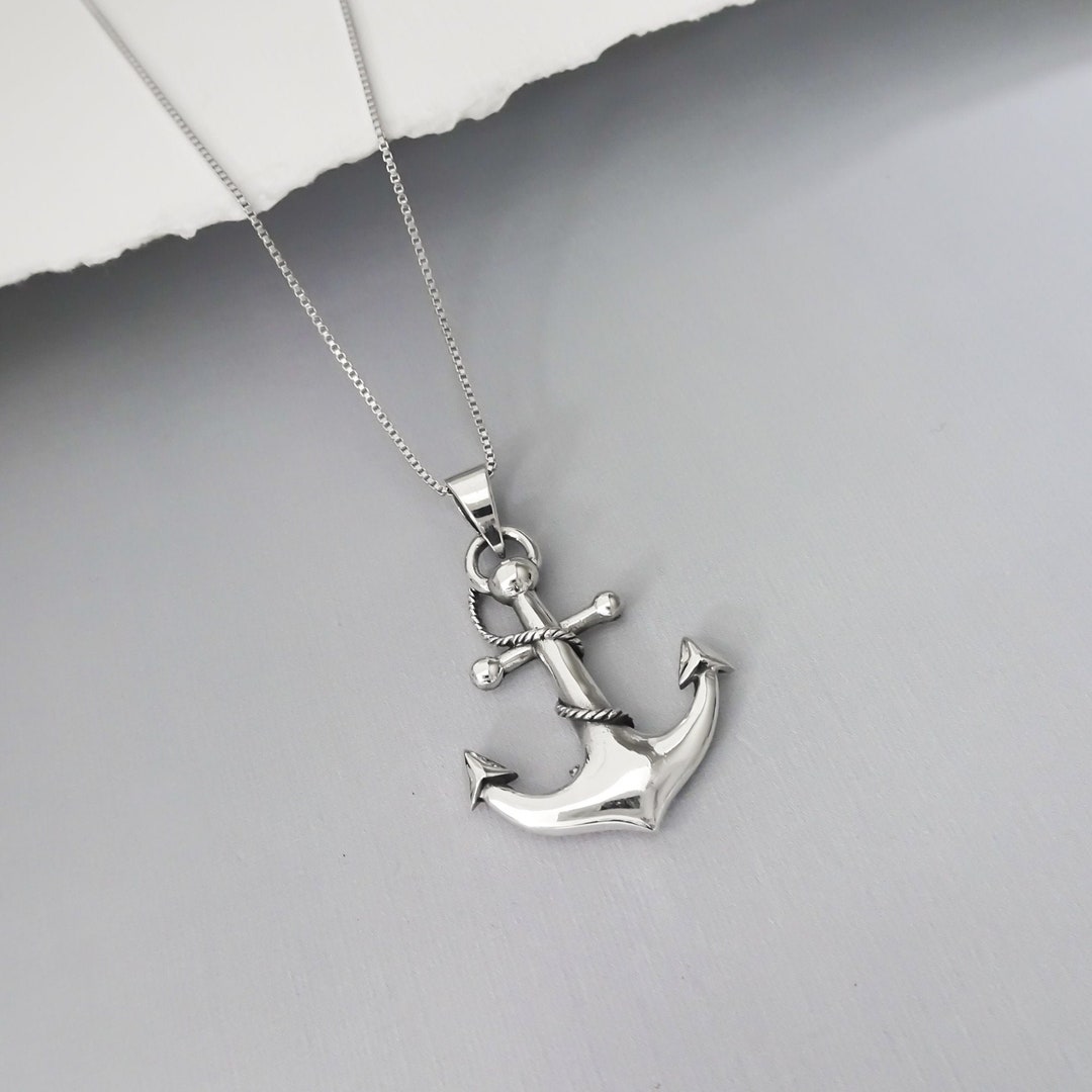 Large Sterling Silver Anchor Necklace, Anchor Necklace Women, Anchor