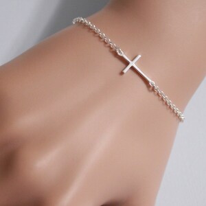 Sideways Cross Bracelet, Sterling Silver Sideways Cross Bracelet, Bapatism Gift Bracelet, Christmas Gift, Confirmation Gift, Gift for Her