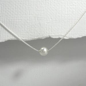 Tiny Pearl Necklace, Floating Pearl Necklace, Dainty Necklace, White Pearl Necklace, Bridesmaid Necklace, Wedding Necklace, Gift for Her