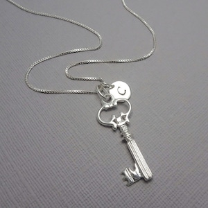 Personalized Sterling Silver Key Necklace, Custom Initial Key Necklace, Sterling Silver Necklace, Key Necklace, Necklace, Gift for Her