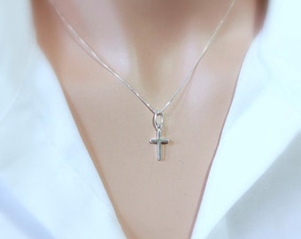 Tiny Sterling Silver Cross Necklace, Baptism Necklace, Confirmation Necklace, Godmother Gift, Goddaughter Gift Necklace, Gift for Her