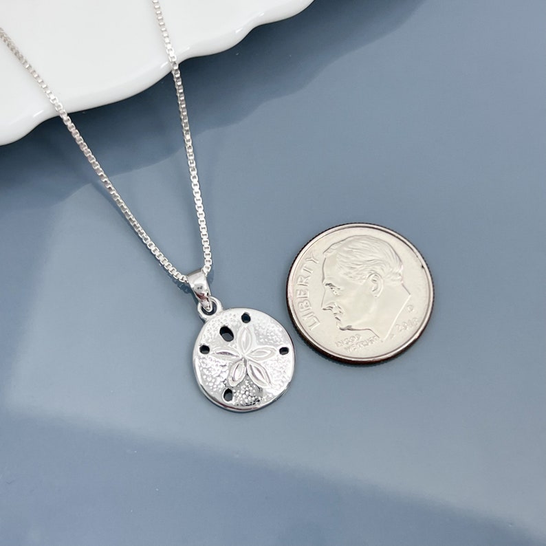 Tiny Sterling Silver Sand Dollar Necklace, Sanddollar Pendant Necklace, Sand Dollar Pendant, Lucky Charm Necklace, Best Friend Gift Necklace image 3