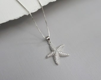 Sterling Silver Starfish Necklace, Beach Wedding Necklace, Bridesmaid Necklace, Best Friend Gift, Wife Gift, Travel Necklace, Marine