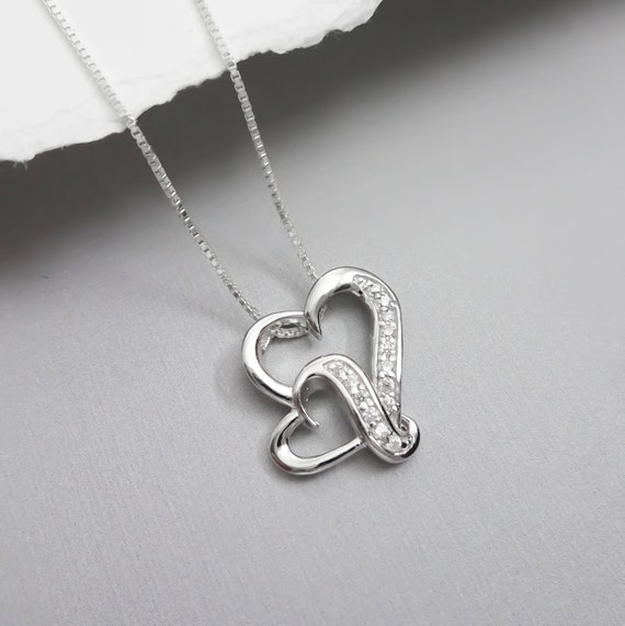 Mother Daughter Necklace, Double Heart Necklace, Sterling Silver Heart Necklace, Wife Gift, Mother's Day Gift for Mom, Daughter Gift