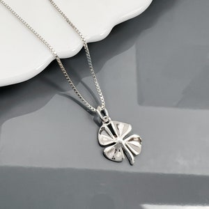 Tiny Sterling Silver Four Leaf Clover Pendant Necklace, 925 Sterling Silver Shamrock Necklace, St. Patrick&#39;s Day Gift, Irish Luck Necklace