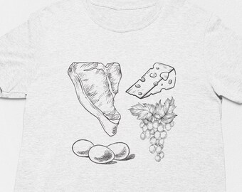 t bone steak cheese eggs and welch's grape shirt