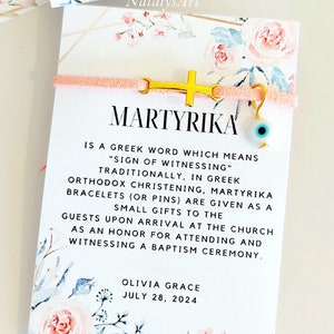 50 pulseras de testigos de bautismo Martyrika Pulseras personalizadas de ojo malvado con cruz de oro Martyrika Recuerdos de bautismo Recuerdos de bautismo ortodoxos griegos