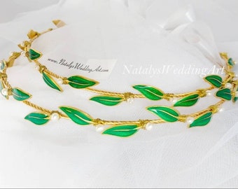 Stefana Greek Crowns leaves Orthodox Wedding Stefana Handmade Stephana Gold plated olive leaves * Original design New Limited edition