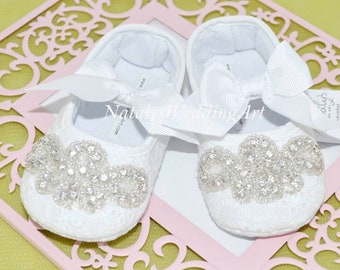 Baby girl shoes crystal shoes Baby girl luxurious crib shoes Baptism girl shoes Christening shoes Ballet shoes Flower girl shoes