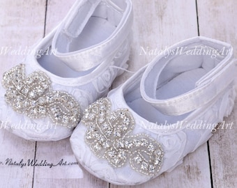 Baby shoes Baby Wedding shoes Baby Baptism shoes Christening shoes Toddler ballet shoes girl shoes White Crystal shoes