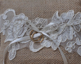 Ringkissen Hochzeit – Spitze & Elfenbeinperlen, 15x15 Cm, Für Eheringe & Verlobung, Elegantes Hochzeitsaccessoire