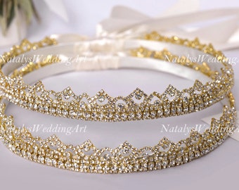 Handmade Crystal Greek Wedding Stefana Crowns, Gold/Silver Plated