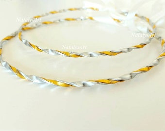 Handmade Twisted Stefana Orthodox Wedding Crowns - Red Gold & Silver