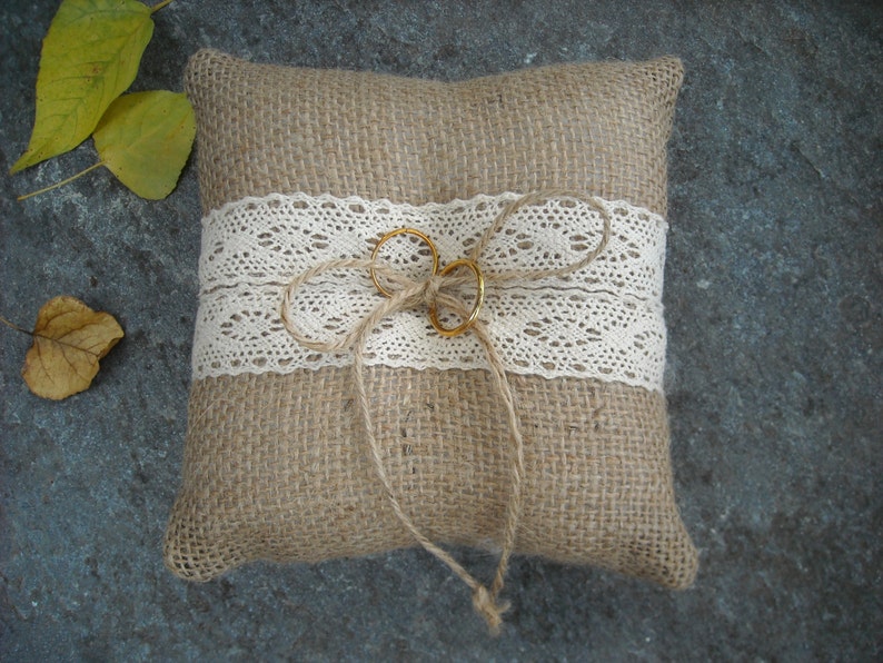 Burlap ring pillow Burlap Ring Bearer Pillow with Ivory / Ecru Etsy