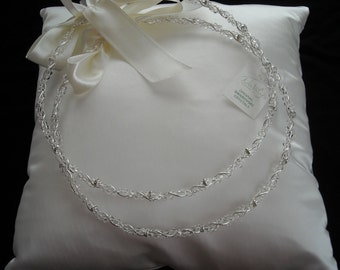 Handmade Silver Plated Stefana Greek Wedding Crowns with Swarovski Crystals & Cushion Set