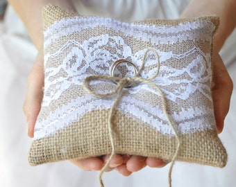 Burlap ring pillow  Burlap ring cushion Boy ring bearer pillow Rustic wedding Shabby chic style