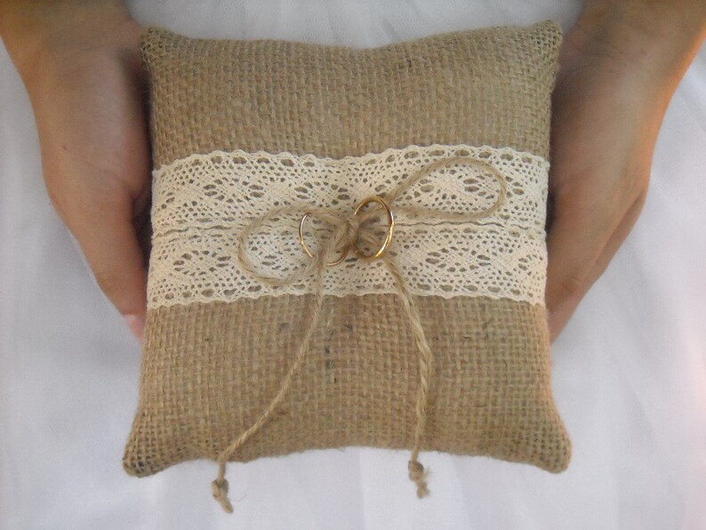 Burlap ring pillow Burlap Ring Bearer Pillow with Ivory / Ecru Etsy