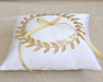 Ring Bearer pillow Ring Cushion Gold Leaf Cushion White or Ivory ring pillow  Woodland / Rustic / Cottage style Weddings