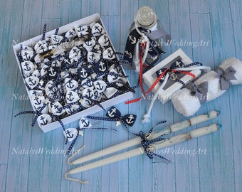 Greek Baptism SET Lambathes SET Nautical Baptism candles Greek Christening Candles Martyrika and Oil set Greek boy baptism NAUTICAL style