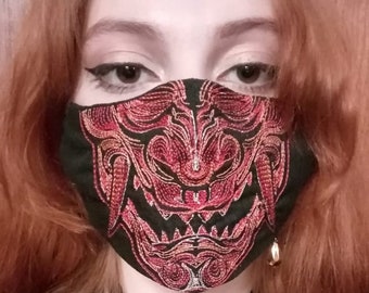 Japanese Oni embroidered facemask