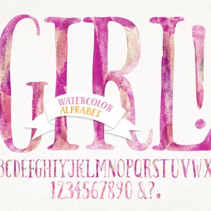 Aquarelle numérique peint à la main lettres alphabet rose bébé fille blogging révéler douche png clip art numéros carte de bricolage. 166 Go