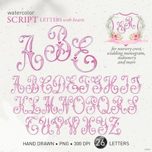 Hochzeit Aquarell Buchstaben, Monogramm Alphabet, Vintage staubige rosa DIY Wappen Buchstaben Baby Initialen, PNG Clip Art. 309GB