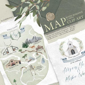Hochzeit KARTE Clip Art. Einladungselemente. Rustikale Romantik. Handwerklich hergestellt. Boho Scheune Bauernhof Berge. Aquarell PNG Clip Art. 300GB
