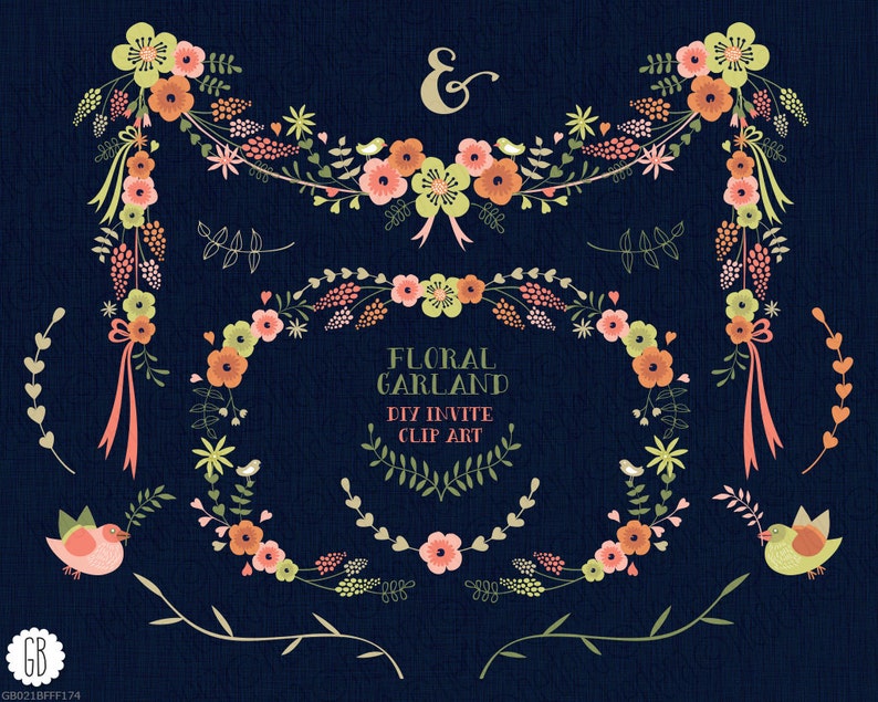 Floral Garland Flower Wreaths Frame Diy Wedding Clip Art Etsy