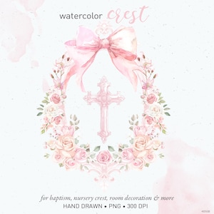 Acquerello stemma, stemma battesimo, cancelleria battesimo, clip art, croce cristiana vintage, decorazione fai da te rosa per cameretta bambini PNG. 405 GB