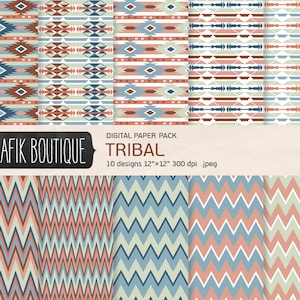 Tribal patroon digitale achtergrond scrapbook papier pack, driehoeken, instant download, printables. 0046
