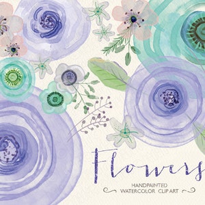 Watercolor lavender mint aqua flowers, hand painted anemone, ranunculus, wedding flowers, florals, clip art, invite, diy invitation. 270GB