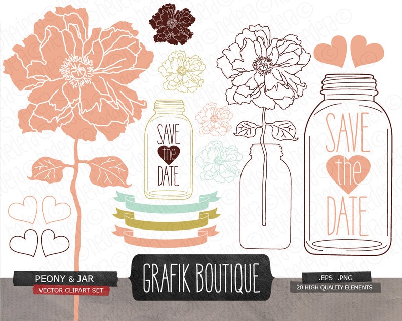 Download Mason jar flowers digital vector clip art wedding save the ...