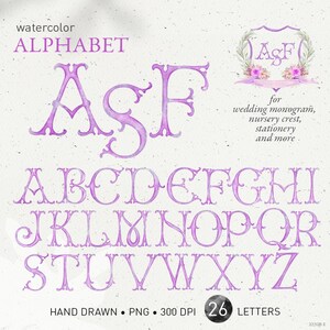 Wedding crest letters, monogram watercolor alphabet, vintage DIY fishtail antique crest baby initials family crest, PNG clip art. 322GB E