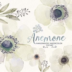 Aquarelbloemen, handgeschilderde witte anemoon, Boterbloem, huwelijksbloemen, bloemen, illustraties, feestbriefpapier, instant download. 178 GB