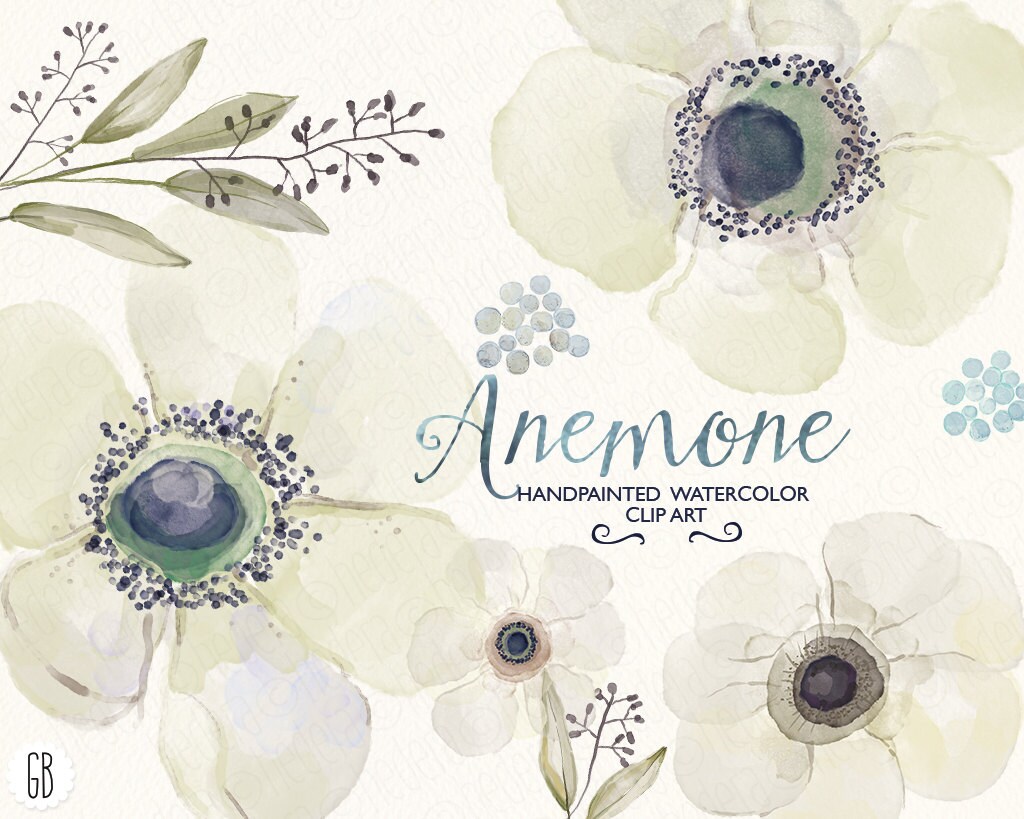 Watercolor flowers, hand painted white anemone, ranunculus, wedding flowers, florals, clip art, party stationery, instant download. 178GB