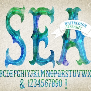 Aquarell alphabet blau handgemalt Meer 164 GB