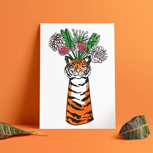 Tiger Vase Flowers A4 6 Colour Screenprint 220gsm White Paper image 1