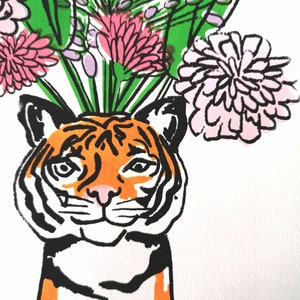 Tiger Vase Flowers A4 6 Colour Screenprint 220gsm White Paper image 3