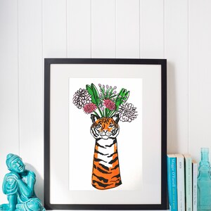 Tiger Vase Flowers A4 6 Colour Screenprint 220gsm White Paper image 5